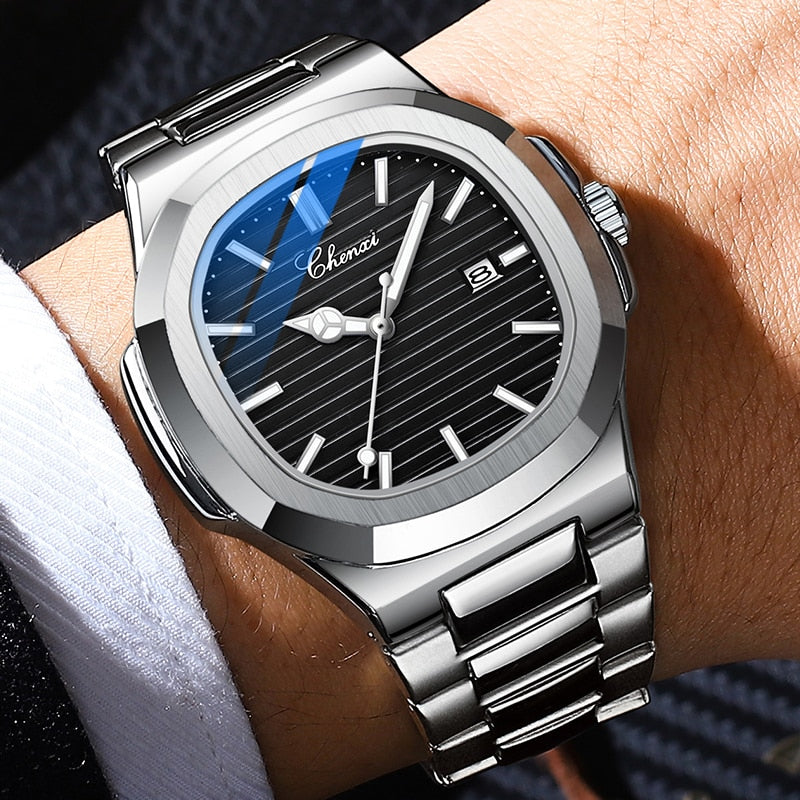 Stainless Steel Quartz Luminous Wristwatch for Men