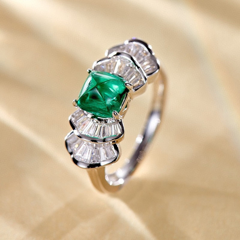 Silver 1.40CT Emerald Ring for Women