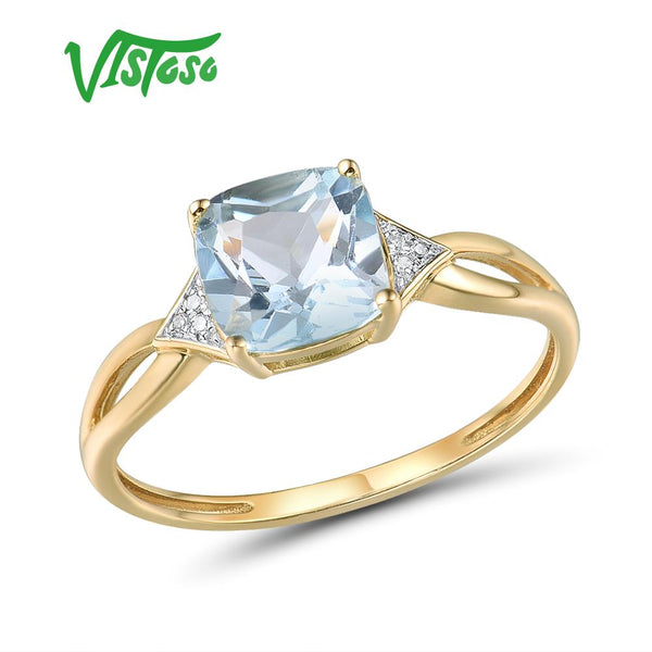 14K Yellow Gold Sky Blue Topaz Diamond Ring for Women