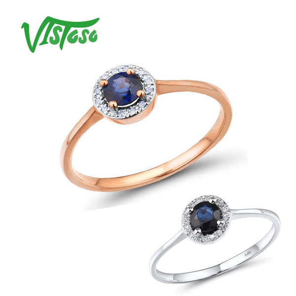 14K White/Rose Gold Blue Sapphire Diamond Ring for Her