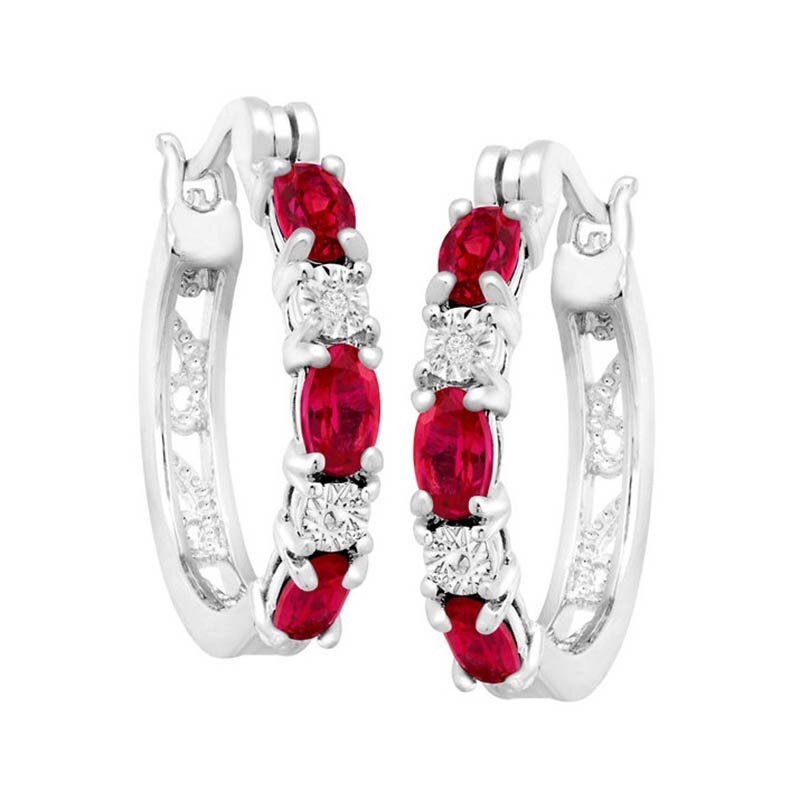 Cellacity Delicate 925 Sterling Silver Oval shaped Ruby Round Earrings