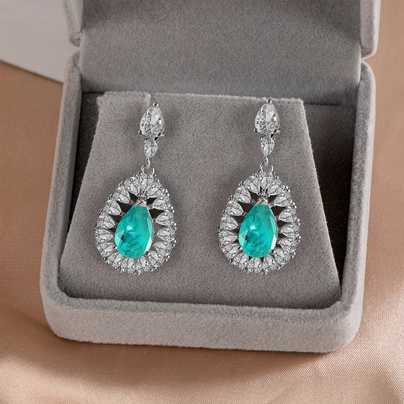 Silver 925 Paraiba Gemstone Drop Earrings for Women