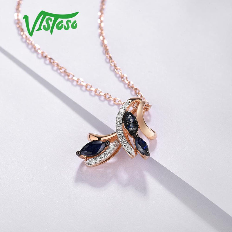 14K Rose Gold Blue Sapphire Diamond Pendant for Her