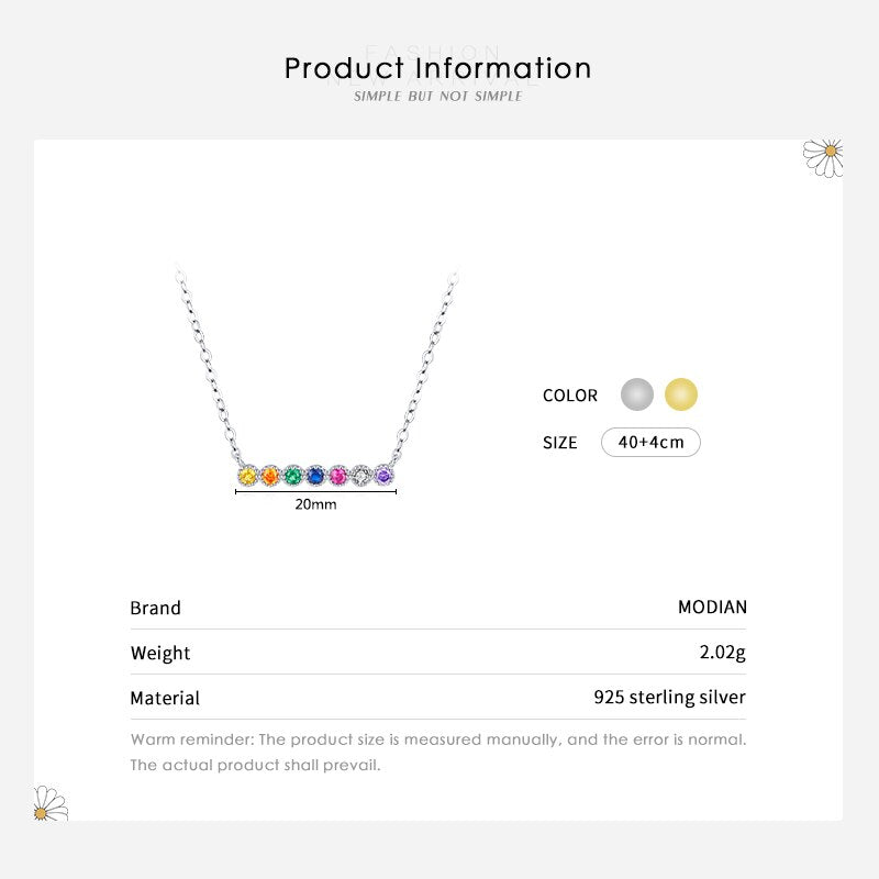 925 Sterling Silver Rainbow Colorful Pendant Necklace for Women