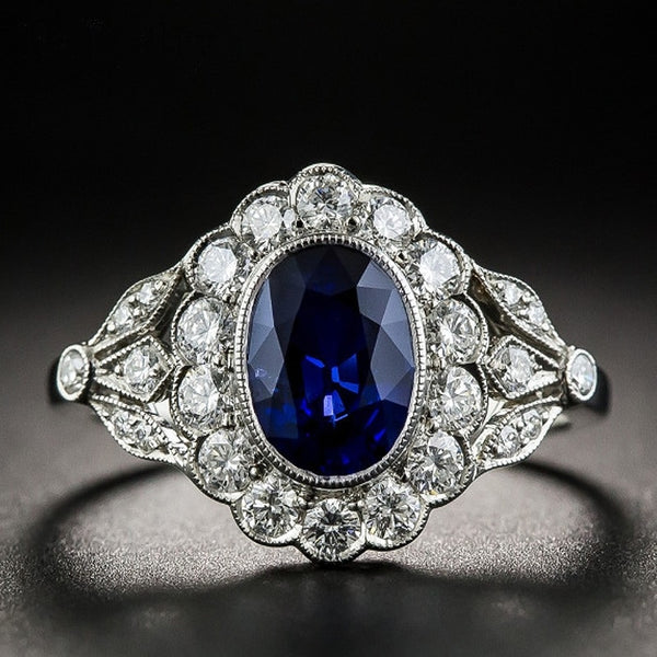 Bali Jelry Luxury Charm Rings for Women 925 Silver Jewelry Accessory Oval Sapphire Zircon Gemstone Ring Wedding Engagement Party