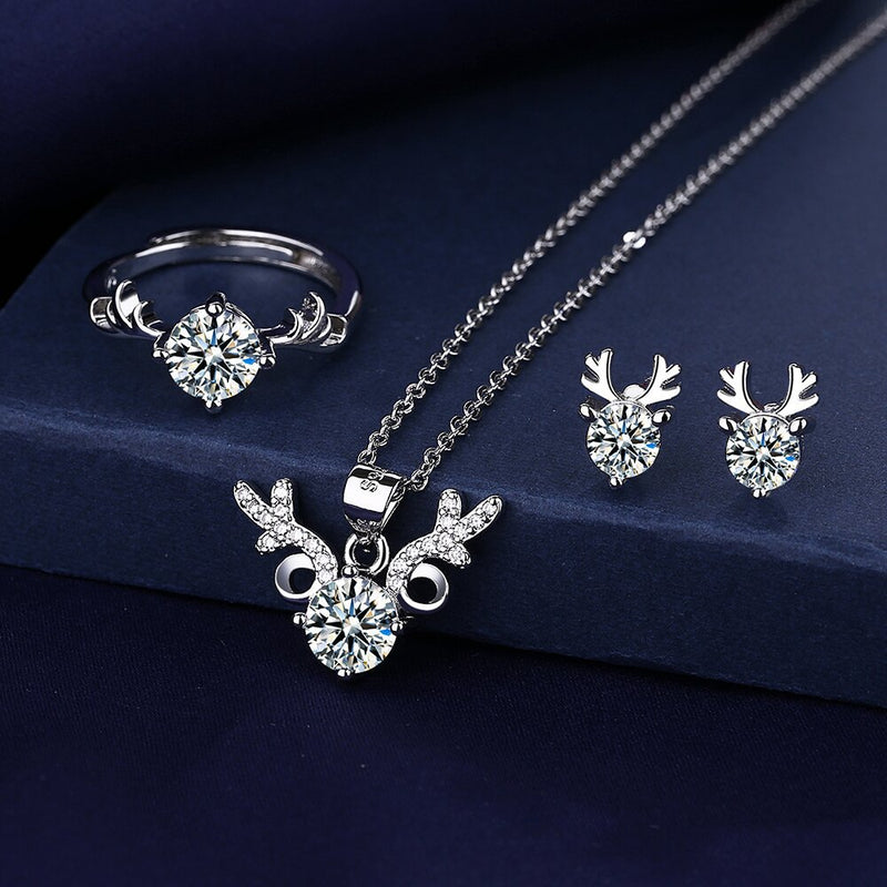 925 Sterling Silver Ox Head Moissanite Jewelry Set for Women