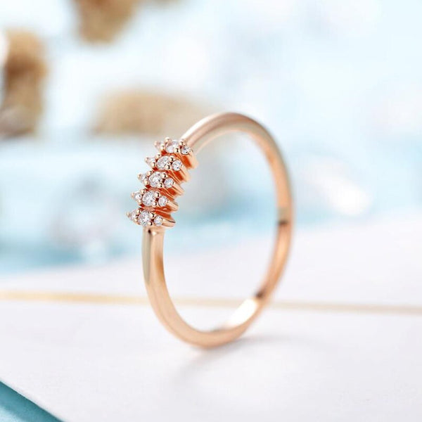 14K Rose Gold Tiny Moissanite Ring for Women