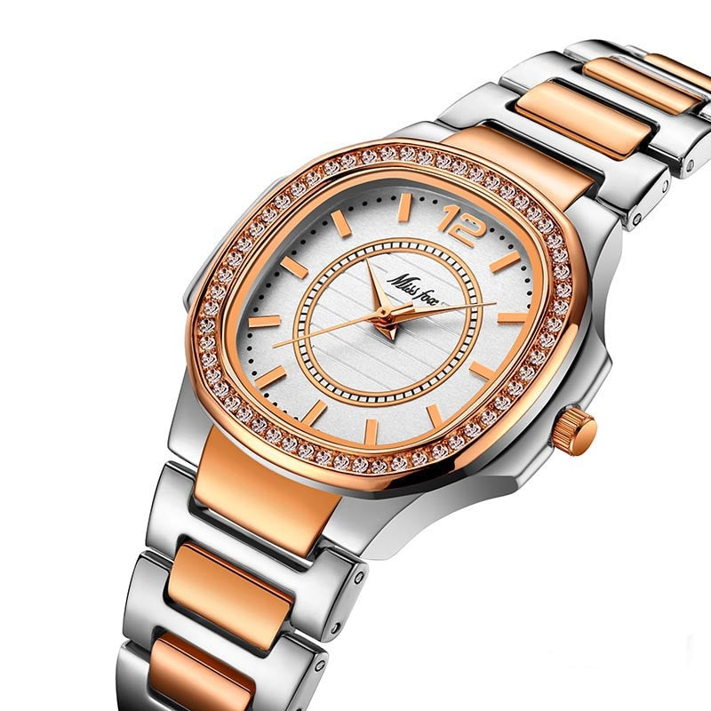 Fashion Geneva Designer 18K Gold Plated Zircon Quartz Watch Stainless Steel