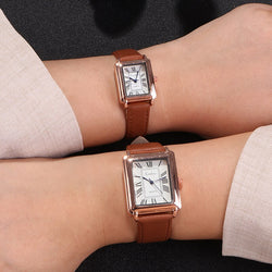 Rectangular classic retro style rose gold luxury couples watch fashion business mens watch simple quartz womens wristwatches