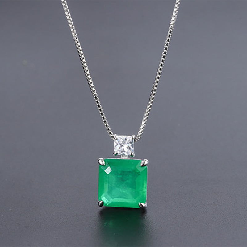 Sterling Silver Emerald Pendant Necklace Earrings Set for Women