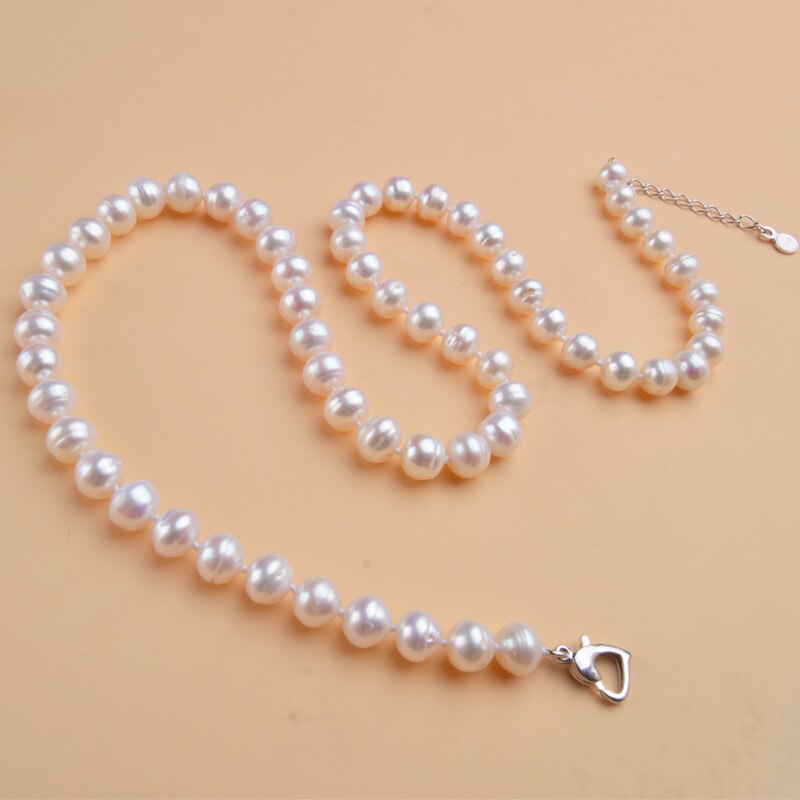 ASHIQI Natural White Near Round Freshwater Pearls choker Necklace 8-9mm