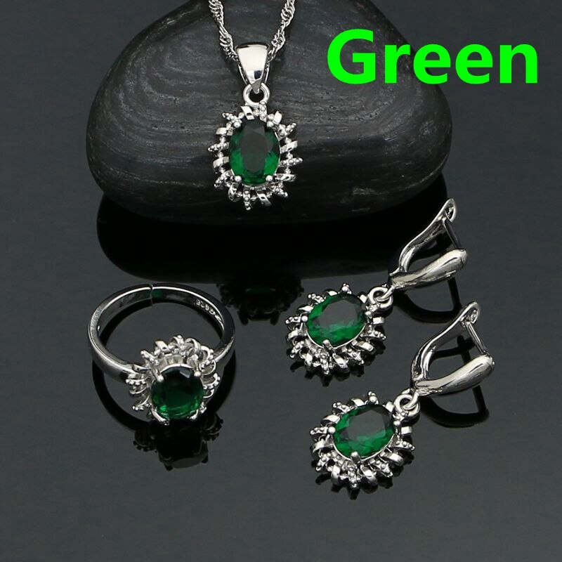 Sterling Silver Emerald Cubic Zirconia Jewelry Set for Women