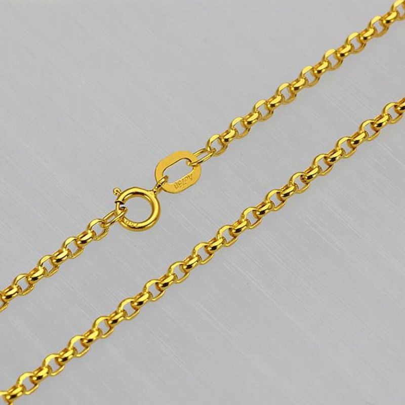 Pure 18K Au750 Yellow Gold Rolo Link Chain Necklace