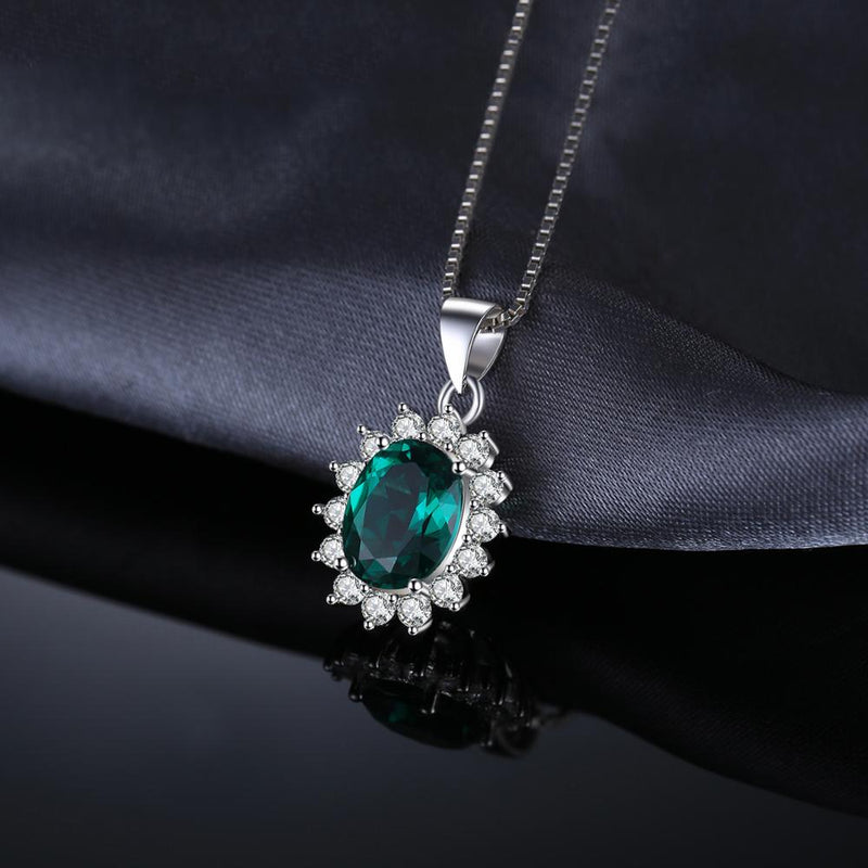 925 Sterling Silver Simulated Green Emerald Crown Pendant Necklace for Women