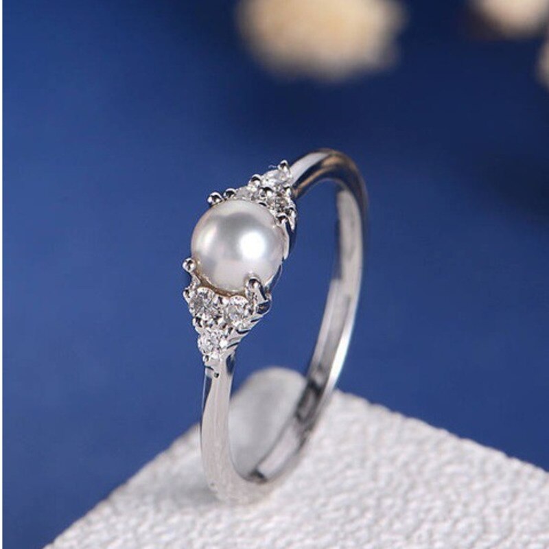 Anillos Yuzuk Real 925 Sterling Silver/Rose Gold Minimalist Pearl Ring