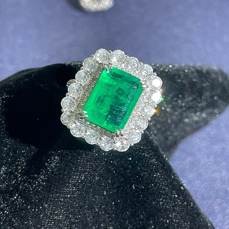 925 Sterling Silver Green Emerald Gemstone Ring for Women