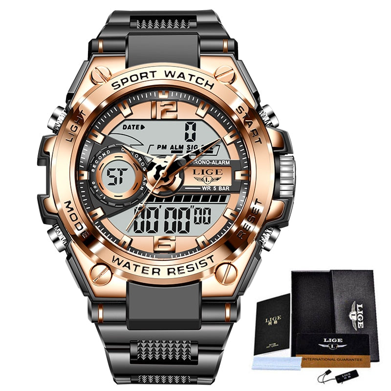 Relogio Masculino 2021 LIGE Sport Men Quartz Digital Watch Creative Diving Watches Men Waterproof Alarm Watch Dual Display Clock
