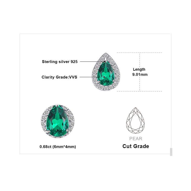 925 Sterling Silver Pear Green Simulated Nano Emerald Stud Earrings for Women