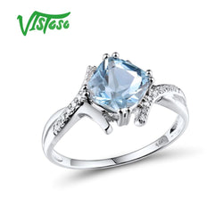 VISTOSO Genuine 14K 585 White Gold Sparkling Diamond Sky Blue Topaz Garnet Ring