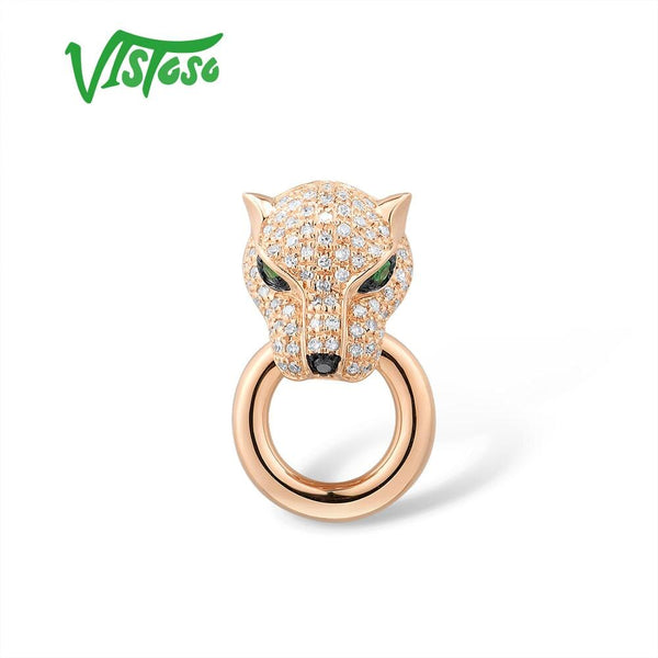 14K Rose Gold Emerald Leopard Diamond Pendant for Women