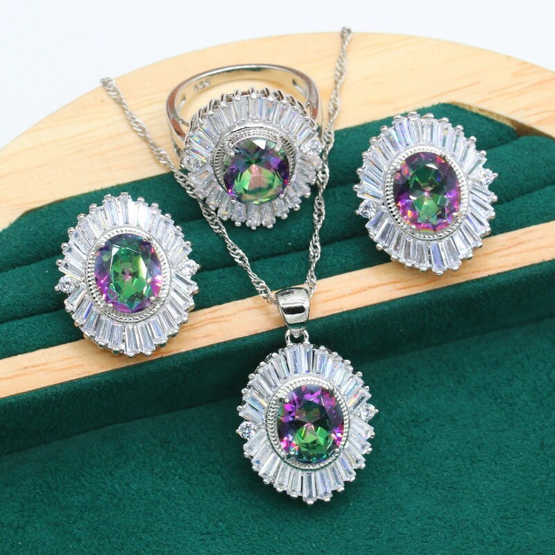 Sterling Silver 925 Green Emerald Jewelry Set for Women