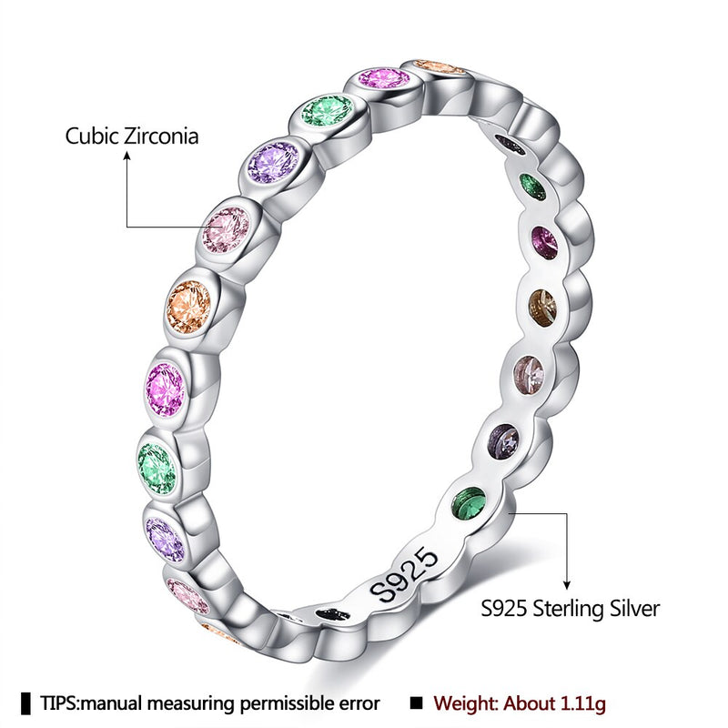 LEKANI 925 Sterling Silver Rainbow Finger Rings For Women Dazzling Colorful Zircon Engagement Wedding Ring Statement Jewelry