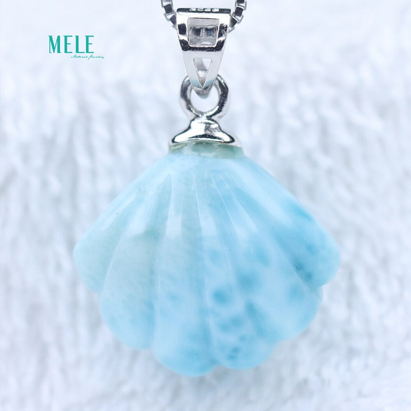 Sterling Silver Blue Larimar Ribbon Shell Pendant