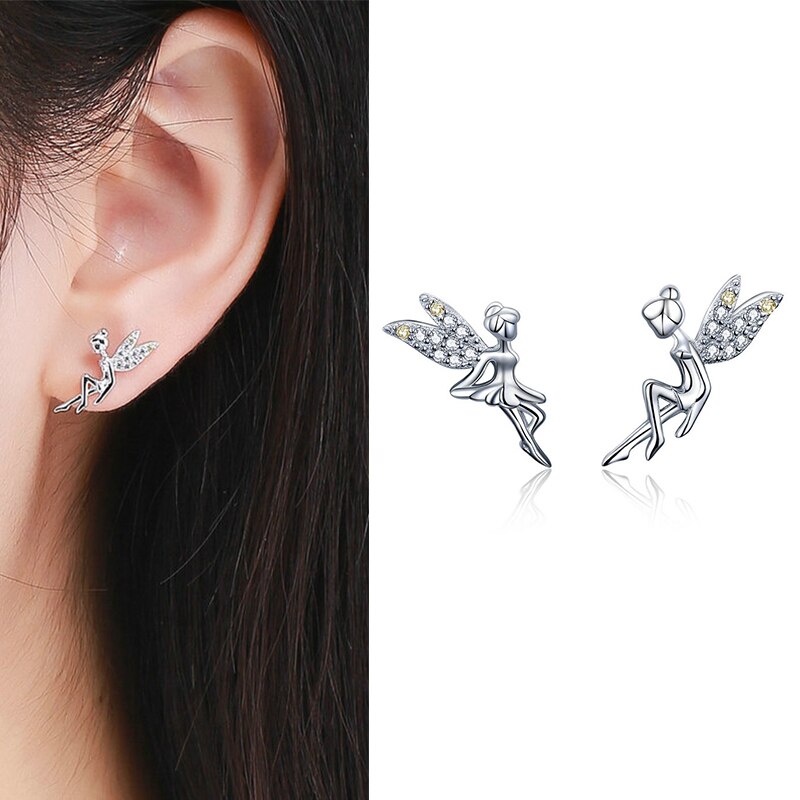 Trendy 925 Sterling Silver Feather Rose Flower Star Stud Earrings