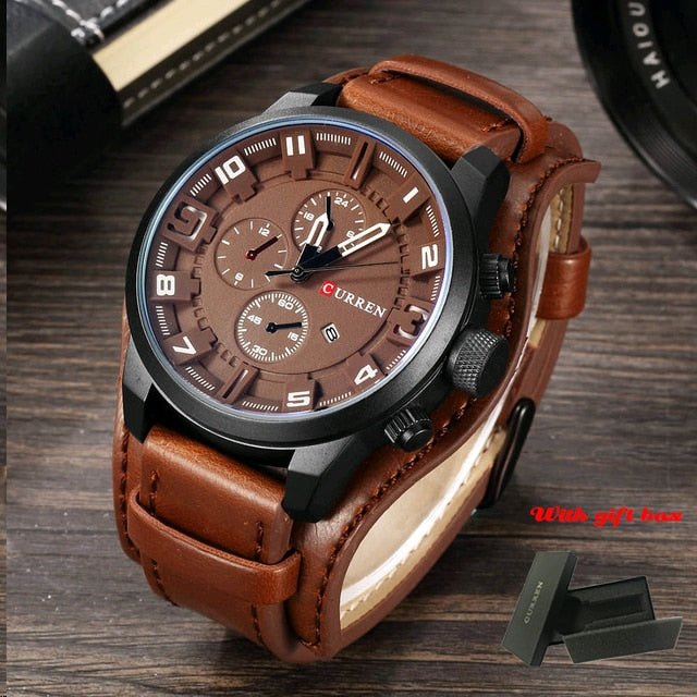 Stainless Steel Leather Quartz Watch for Men