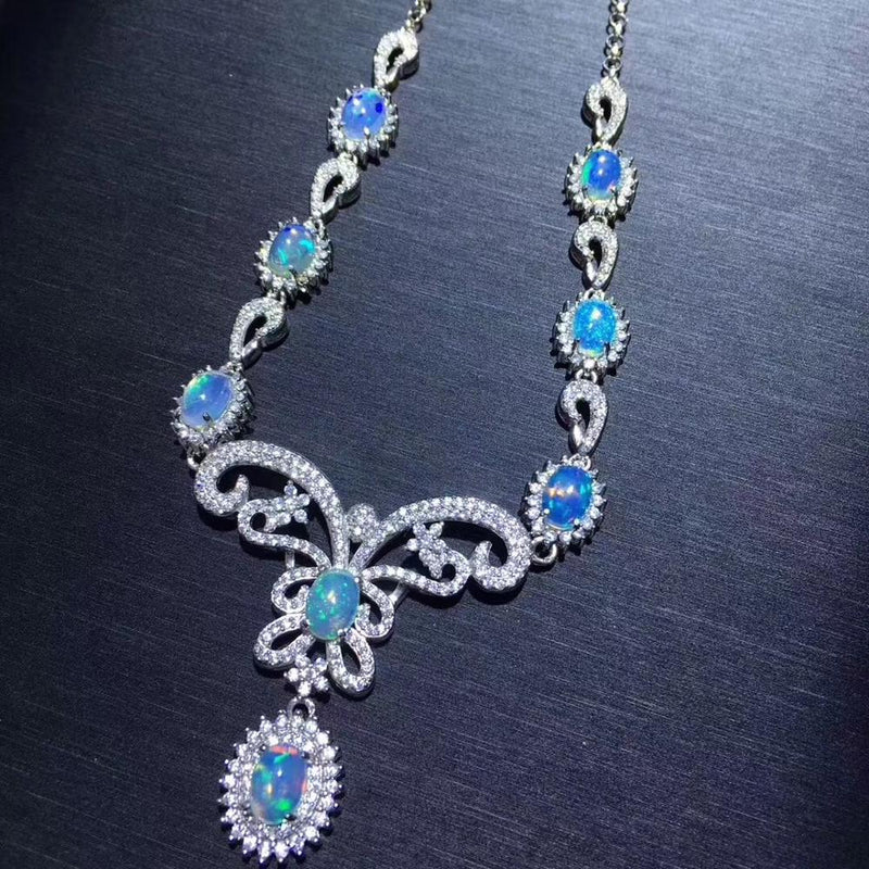 925 Sterling Silver Natural Opal ?olor-?hanging Necklace
