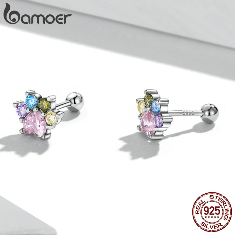 925 Sterling Silver Colorful Zirconium Paw Studs for Women