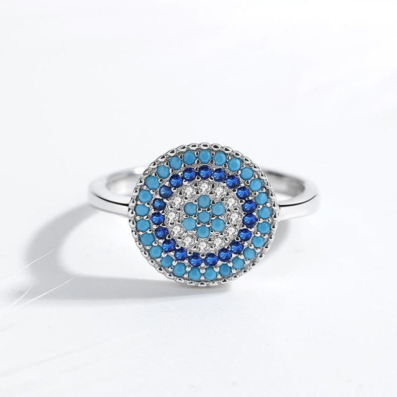 Sterling Silver Blue Stone Evil Eye Ring for Women