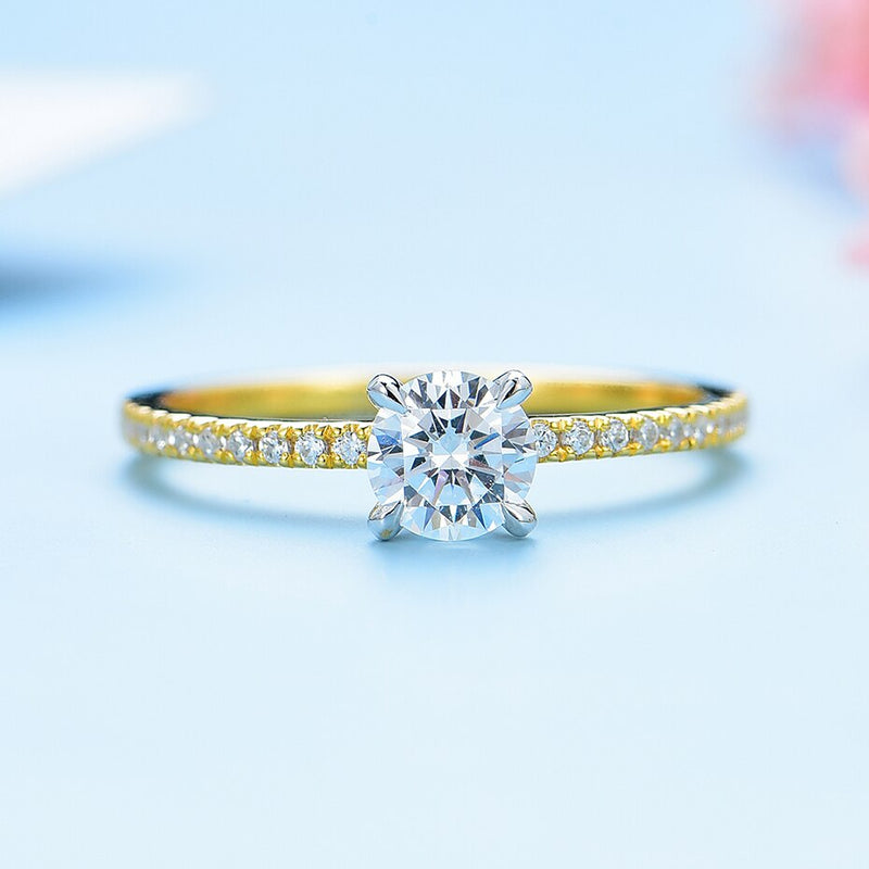 Kuololit Real 10K Yellow Gold Natural Moissanite Solitaire Ring