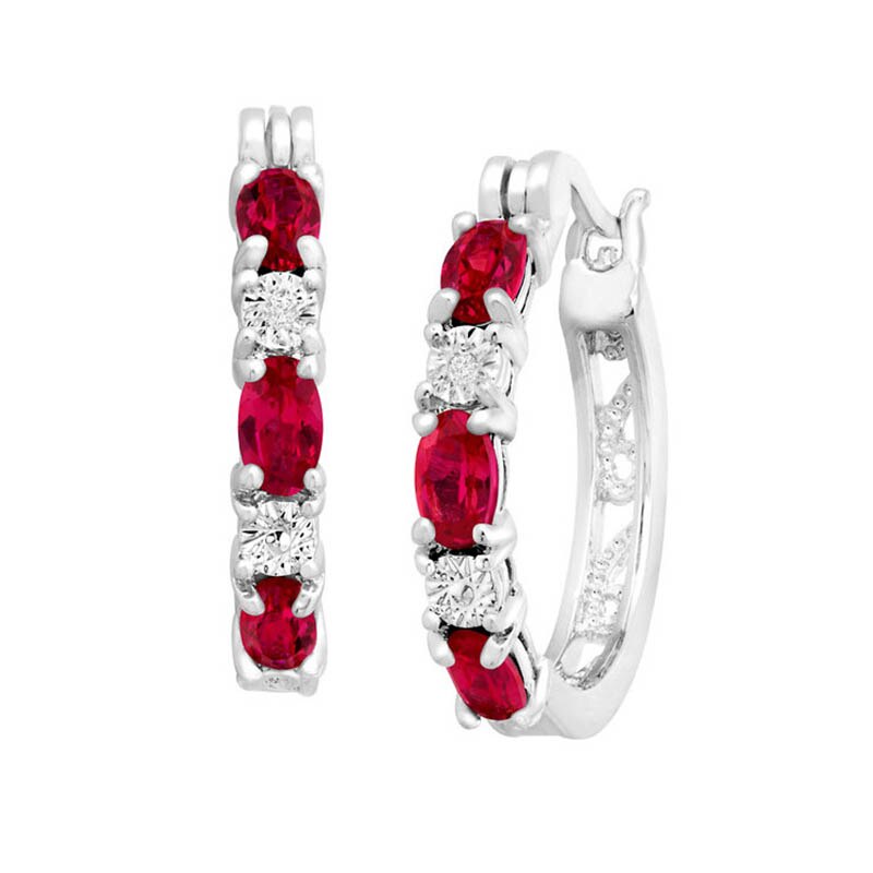 Cellacity Delicate 925 Sterling Silver Oval shaped Ruby Round Earrings