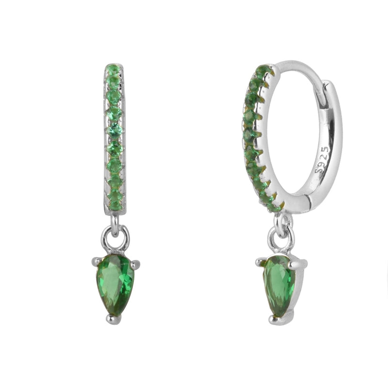 Sterling Silver Green Zircon Water Drop Earrings for Women