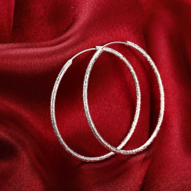 925 Sterling Silver Simple Scrub 3.5cm/5.0cm Hoop Earrings