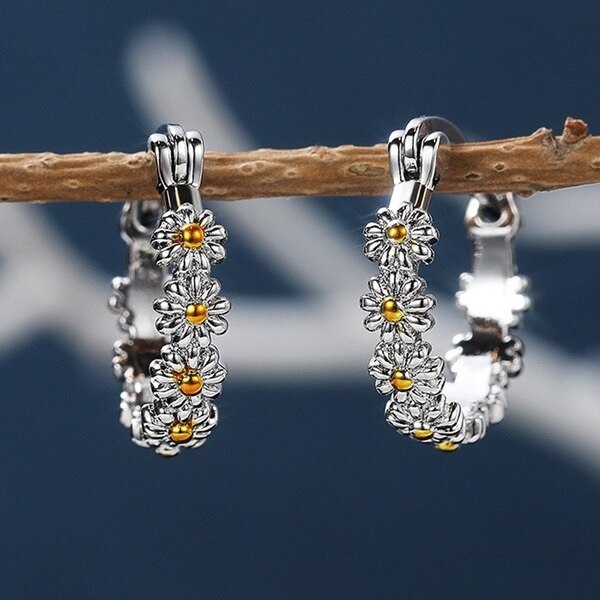 Shiny Side New Fashion Brand Jewelry Elegant Flower hoops earrings for Women Gift Simple Style Daisy Statement Earrings