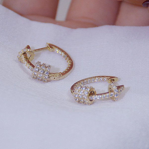 14k Real Gold Luxury Shining Zircon Buckle Earrings