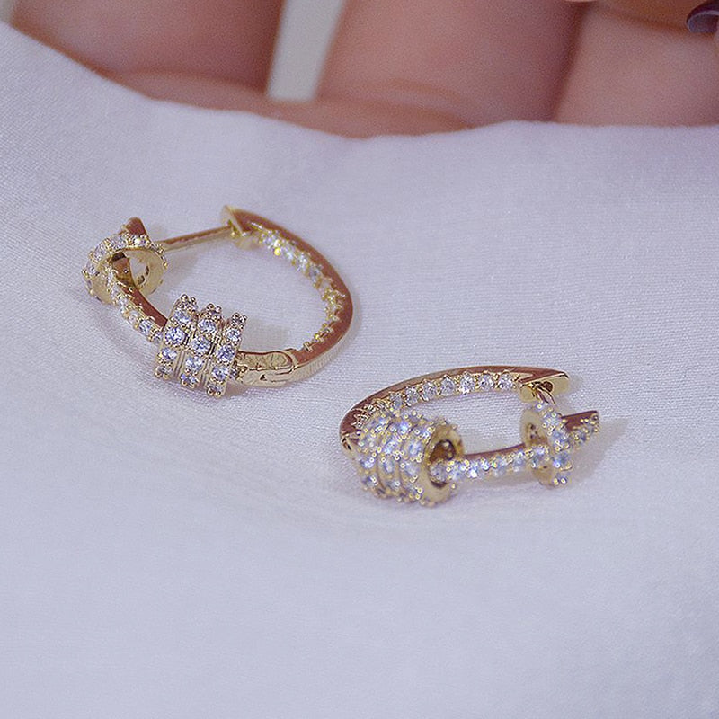 14k Real Gold Luxury Shining Zircon Buckle Earrings