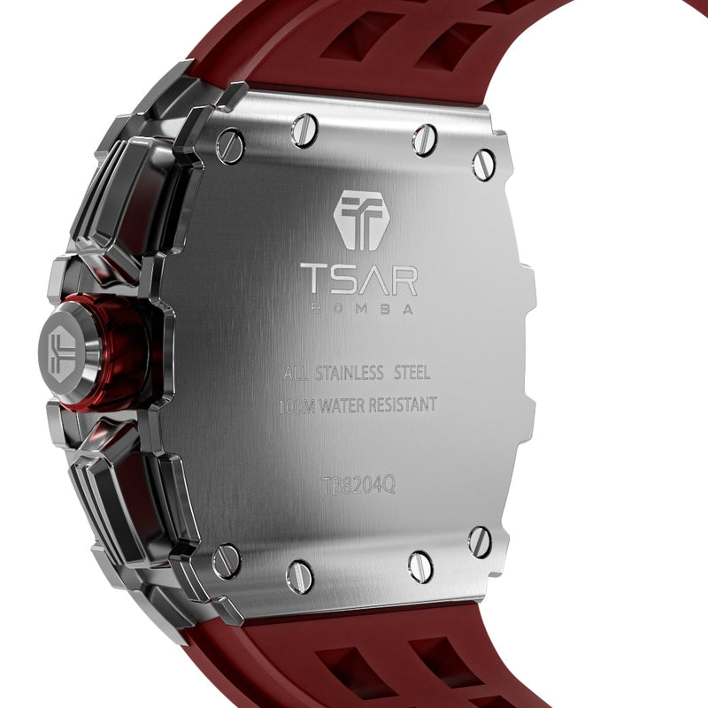 TSAR BOMBA Mens Watch Tonneau Design 100M Waterproof 316L Stainless Steel Wristwatch Sport Chronograph Stylish Gift for Man