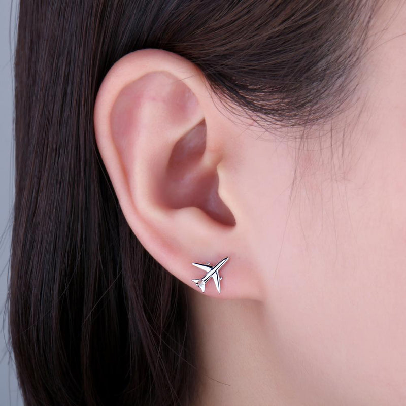 Sterling Silver Airplane Drop Earrings for Women