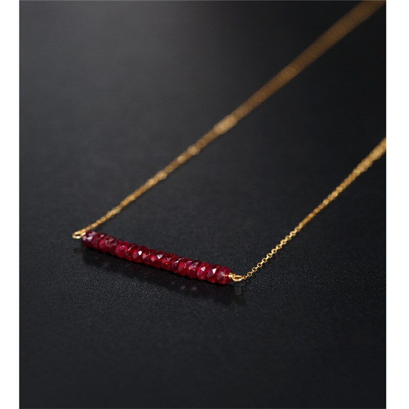 DAIMI Genuine 18K Yellow Gold Faceted Ruby Pendant Necklace