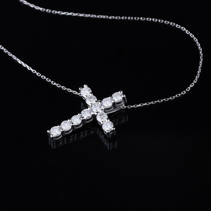 Sterling Silver with 14K Gold Plated Cross Moissanite Pendant Necklace for Women