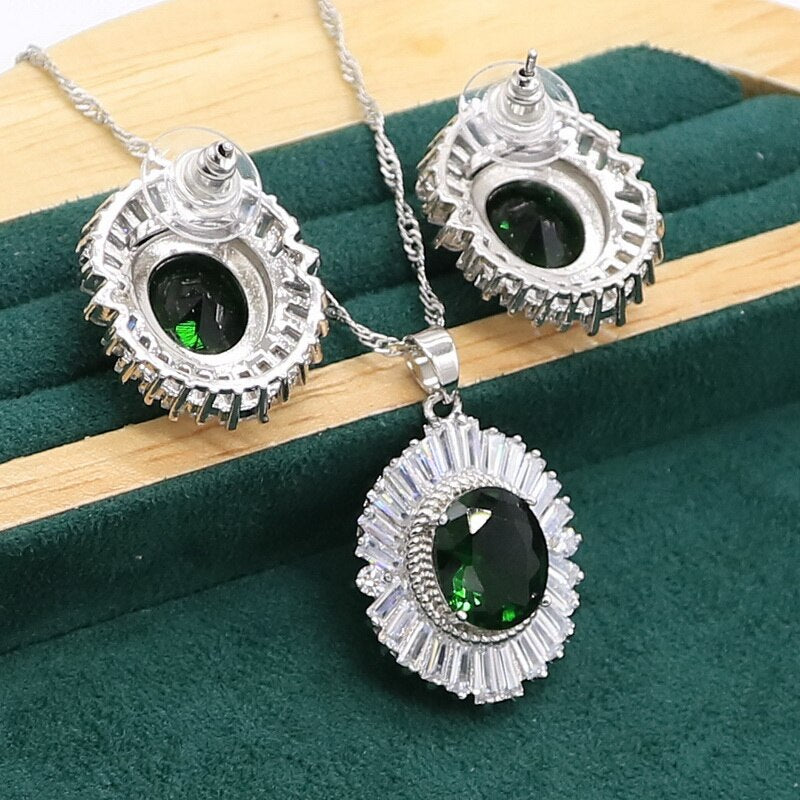 Sterling Silver 925 Green Emerald Jewelry Set for Women