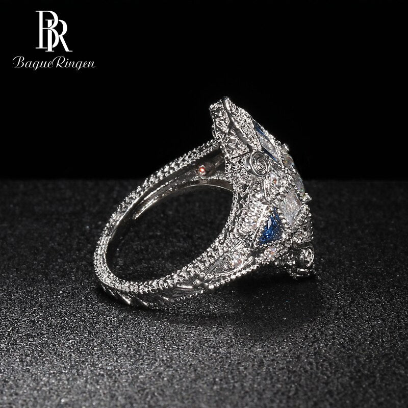 Bague Ringen Geometry Silver 925 Jewelry Gemstones Ring for Women Sapphire Ruby Exaggerated style Female Gift Wholesale Party