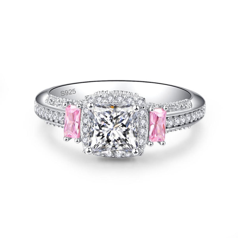 BONLAVI 925 Sterling Silver ring Main stone 6*6mm white zircon pink zircon ring For Elegant Women Wedding Engagement Jewelry