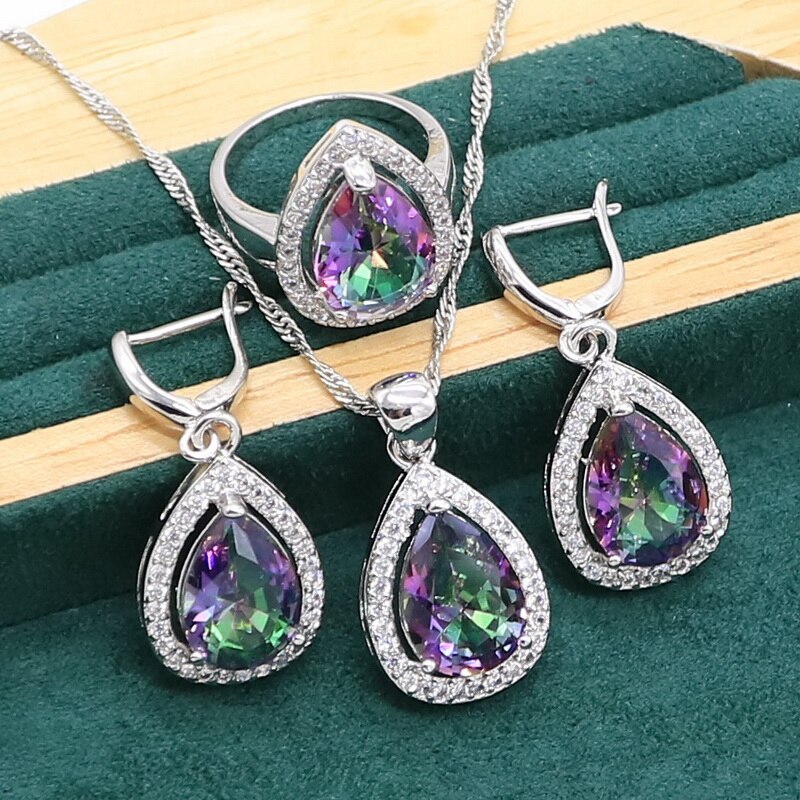 925 Sterling Silver Rainbow Topaz Jewellery Set for Women