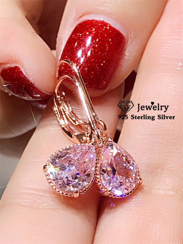Trendy Pink Cubic Zirconia Drop Earrings 925 Sterling Silver