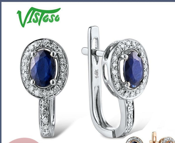 14K White/Rose Gold Diamond and Blue Sapphire Earrings for Women