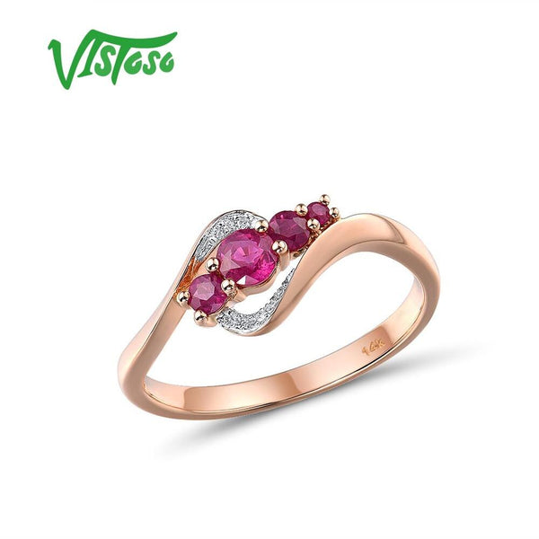 14K Rose Gold Sparkling Red Ruby Diamond Ring for Women